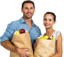 Couple holding grocery bags