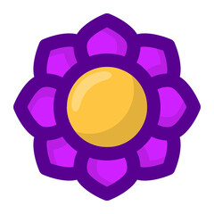 Obraz premium Geometric flower design element shapes purple color. Figures, stars, spiral flower and circles no background