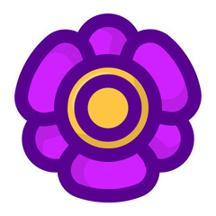 Geometric flower design element shapes purple color. Figures, stars, spiral flower and circles no background