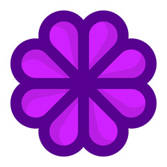 Geometric flower design element shapes purple color. Figures, stars, spiral flower and circles no background