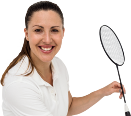 Smiling badminton player with racket