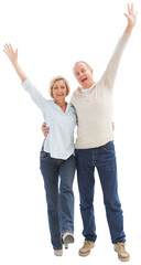 Obraz premium Happy mature couple cheering at camera