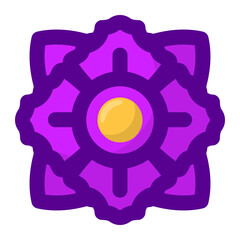 Geometric flower design element shapes purple color. Figures, stars, spiral flower and circles no background