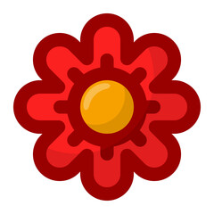 Geometric flower design element shapes red color. Figures, stars, spiral flower and circles no background