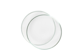 Two Petri dishes empty from glass isolated. PNG.