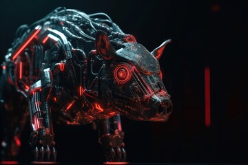 Red Pig Mechanical Robot Portrait Generative AI