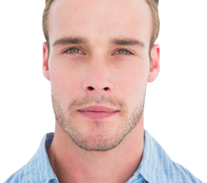 Unsmiling handsome looking at camera