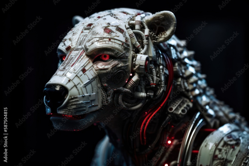 Aufkleber red polar bear mechanical robot with copyspace generative ai