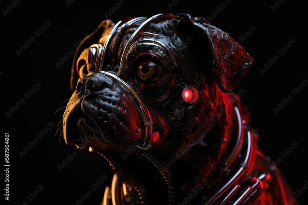 Poster red pug robot portrait generative ai