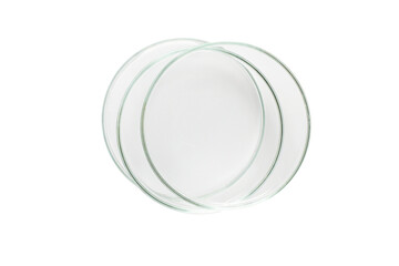 Three Petri dishes empty from glass isolated. PNG.