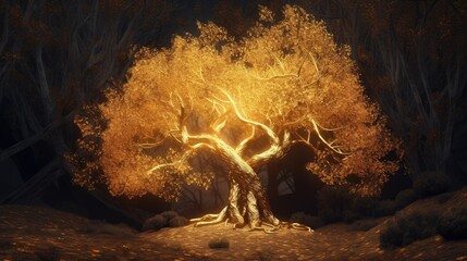 golden tree of life in a magical forest. Created with generative AI.