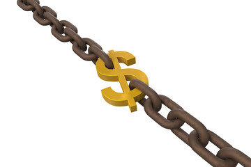 3d image of metallic chains connected to dollar sign