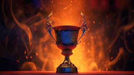 Winner trophy with flames.  Created with generative AI.