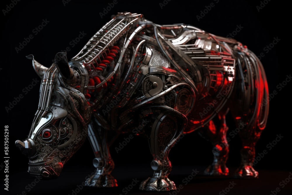 Poster red rhino mechanized robot with copyspace generative ai