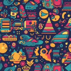 Fototapeta premium Seamless 80s Retro Pattern with Video Game Theme