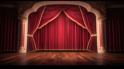 Red stage curtain. Created with generative AI.