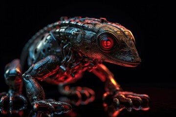 Red Salamander Electronic Robot On Black Background Generative AI