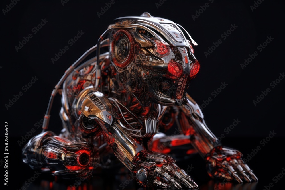Aufkleber red seal robot on black background generative ai