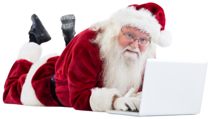 Santa lies in front of his laptop