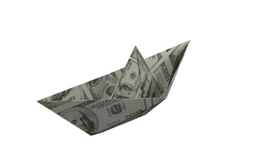 Boat made from dollar on white background