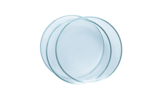 Three Petri dishes empty from blue glass isolated. PNG.