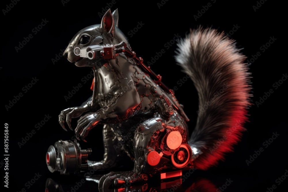 Poster red squirrel mechanized robotic creature with copyspace generative ai