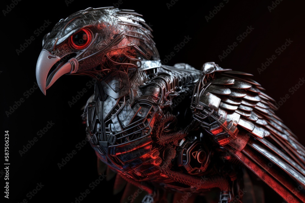 Poster red vulture mechanical robot portrait generative ai