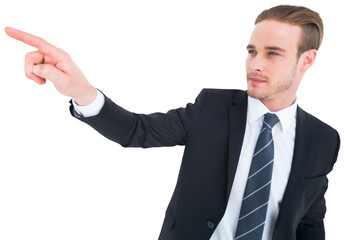 Handsome businessman presenting something