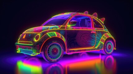 neon electric car. Created with generative AI.
