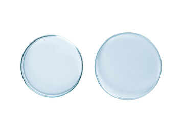 Two Petri dishes empty from blue glass isolated.