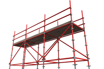 Low angle 3d image of red scaffolding