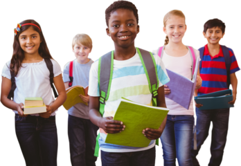 Smiling little school kids in school corridor