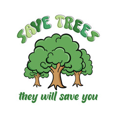 Green tree with green leaves, Happy Earth day