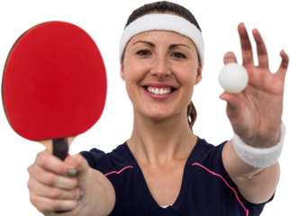 Female athlete holding table tennis paddle and ball