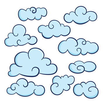 Clouds in the sky, clouds cartoon set