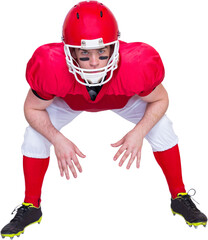 American football player in attack stance