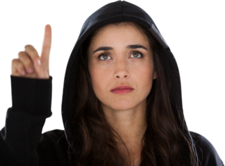 Young female hacker using digital screen