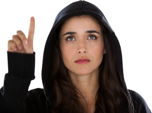 Young female hacker using digital screen