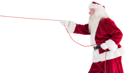 Santa pulls something with a rope
