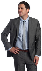 Smiling businessman with hand on hip