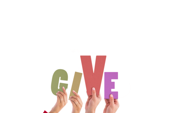 Cropped hands holding colorful word give  - Powered by Adobe