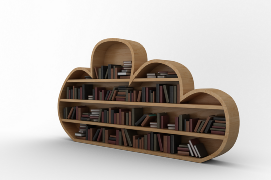 Various books on cloud shape bookshelves
