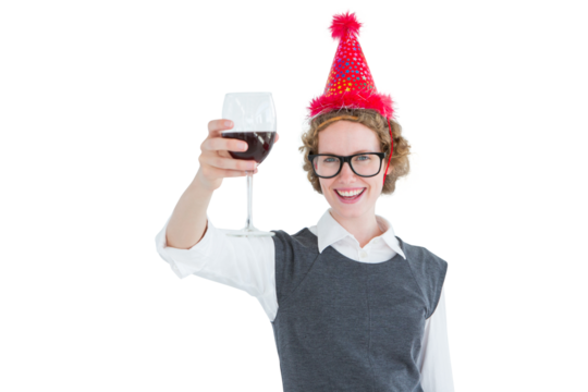 Happy geeky hipster toasting 