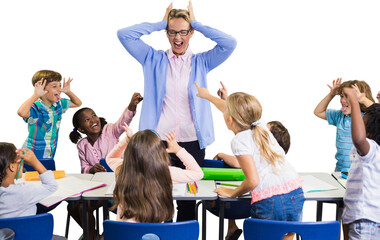 Frustrated teacher with naughty students