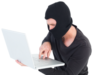 Hacker using laptop to steal identity