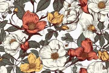 colorful flowers arranged on a white background. Generative AI