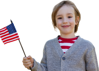 Cute little boy waving american flag