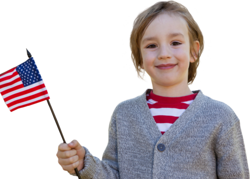 Cute little boy waving american flag