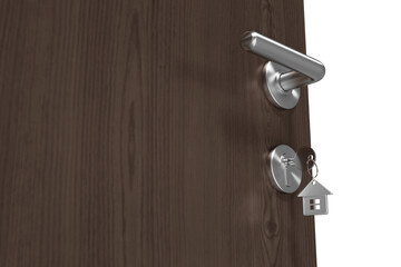 Fototapeta premium Low angle view of brown door with house key