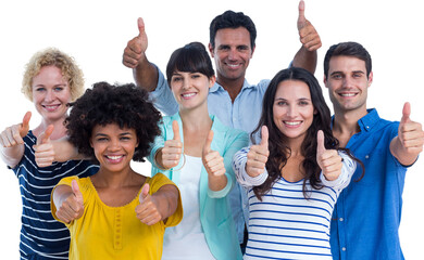 Portrait of creative team gesturing thumbs up